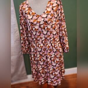 Nine West XL Floral Dress V Neck Long‎ Sleeve Career Church Coffee Date